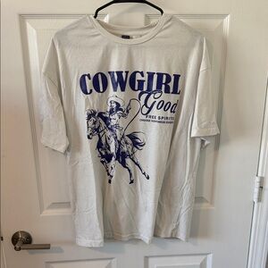 Cowgirl Graphic Tee in White with Navy Print
